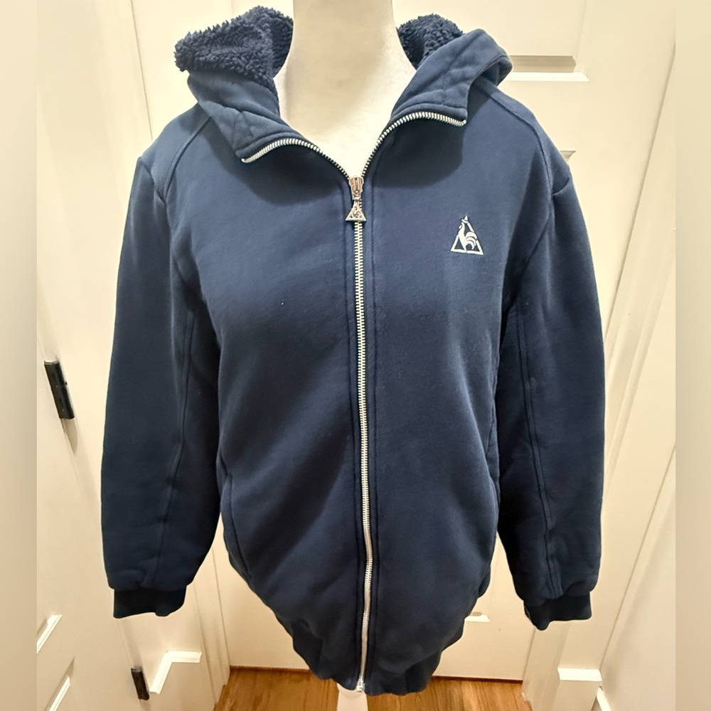 le coq sportif. Fleece Lined Navy Full Zip Hoodie. Size 0.